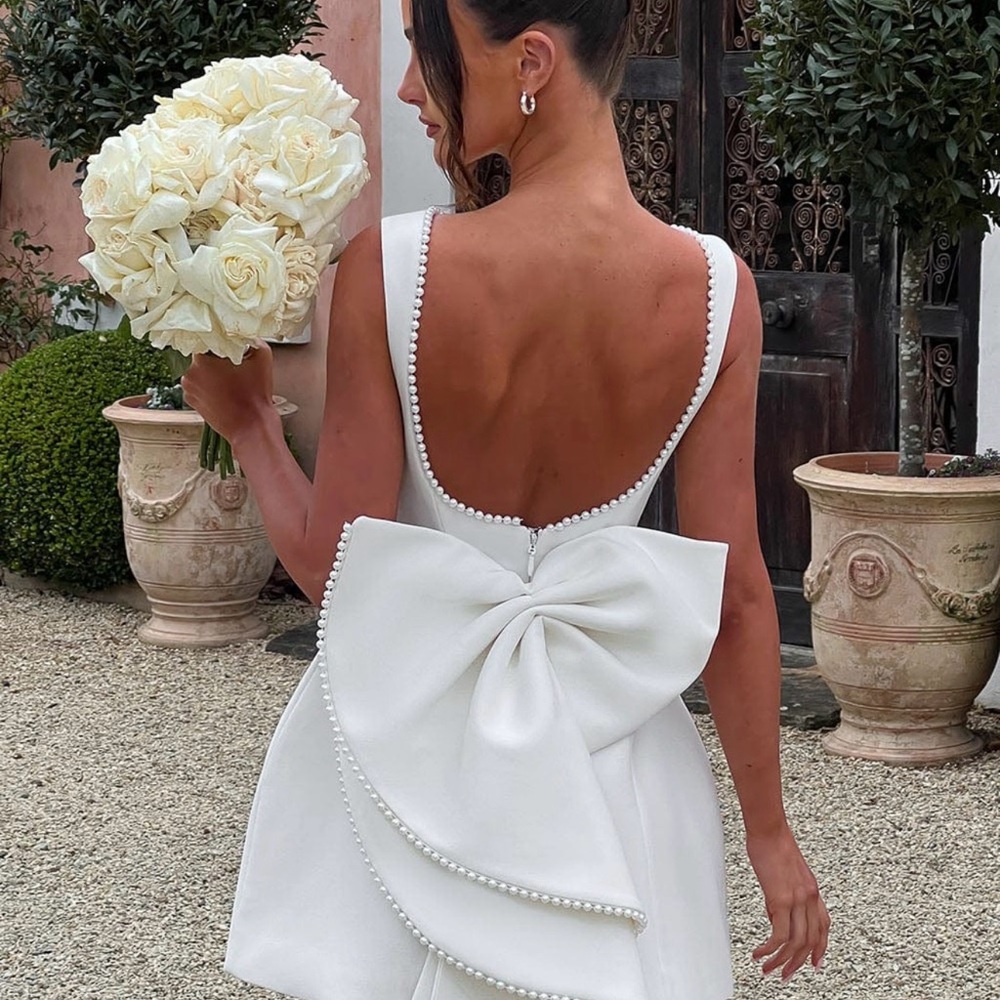Elegant White Bow-Back Dress